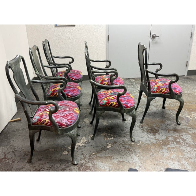 Custom Queen Anne Revival Upholstered Armchairs, Set of Six For Sale - Image 4 of 12