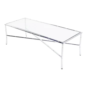 Mid Century Italian Modern Faux Bamboo X-Base Long Rectangle Coffee Table
