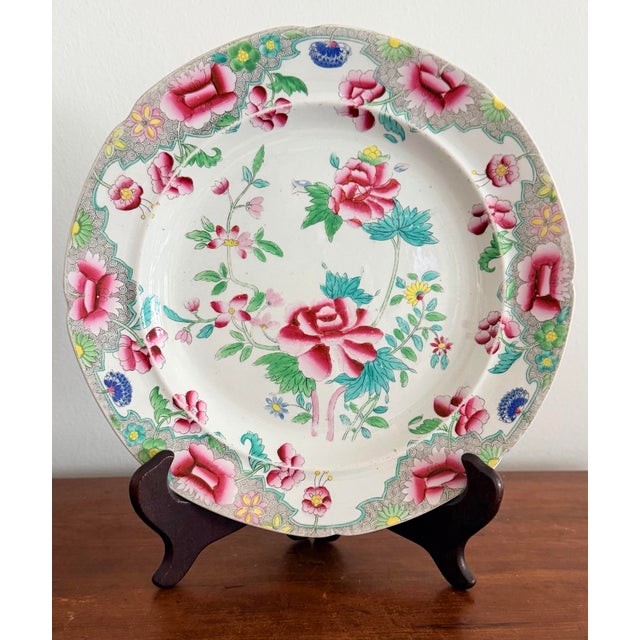 Chinoiserie Pair Antique Chinoiserie Style Georgian Hicks & Meigh Ironstone Plates For Sale - Image 3 of 9