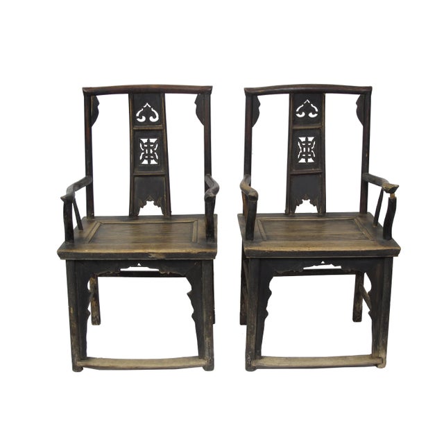 Chinese Antique Chinese Southern Official Hat Armchairs - a Pair For Sale - Image 3 of 10
