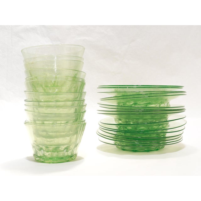 Set of 12 Venetian / Murano Green Glass Bowls & Underplates With Gold Inclusions For Sale - Image 18 of 18
