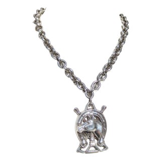 Sterling Silver Kiselstein Cord Horse Pendant Necklace 1992 For Sale