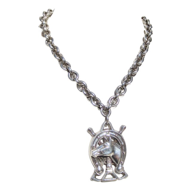 Sterling Silver Kiselstein Cord Horse Pendant Necklace 1992 For Sale