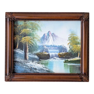 Framed Mid Century Oil Painting Waterfall Scene For Sale