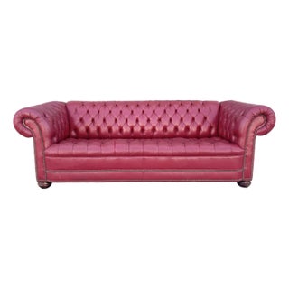 1980s Vintage Classic Chesterfield Tufted Red Leather Sofa For Sale