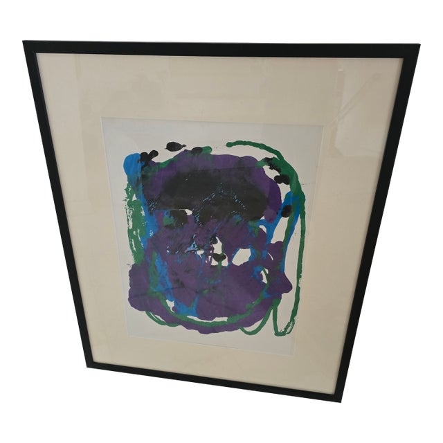 Vintage Mid Century Modern Abstract Painting Magenta For Sale