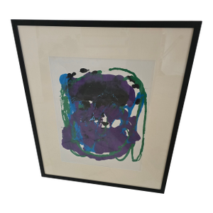 Vintage Mid Century Modern Abstract Painting Magenta