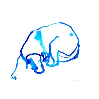 "Blue Dog" Contemporary Abstract Ink Drawing. For Sale