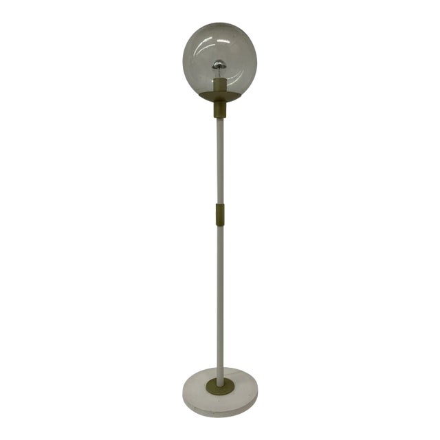 Vintage White and Gilt Floor Lamp with Glass Globe, 1970s For Sale