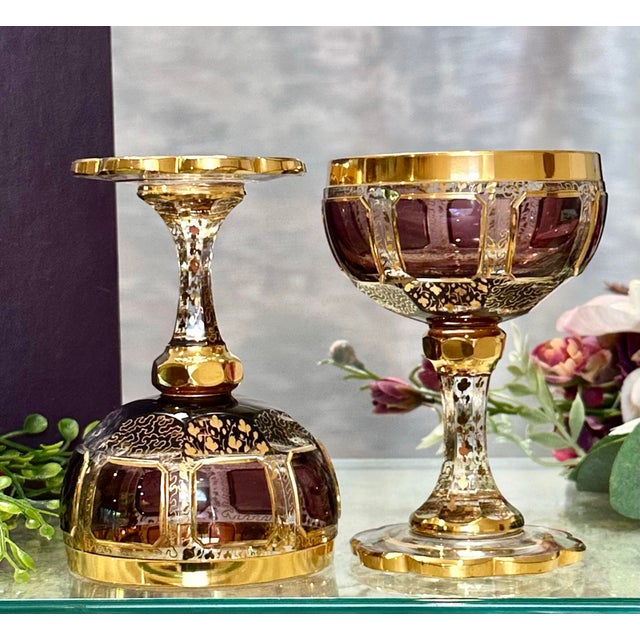Antique Steiner & Vogel Amethyst and Gold Champagne Coupes Moser Styled - A Pair For Sale In Phoenix - Image 6 of 12