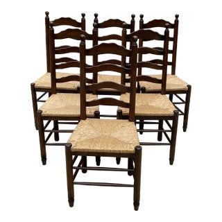Vintage French Country Ladder Back Dining Chairs - Set of 6 For Sale
