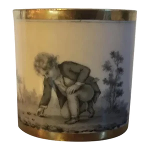Antique 18th Century French Empire Dihl et Guerhard Porcelain Coffee Can Decorated with a Boy at Play