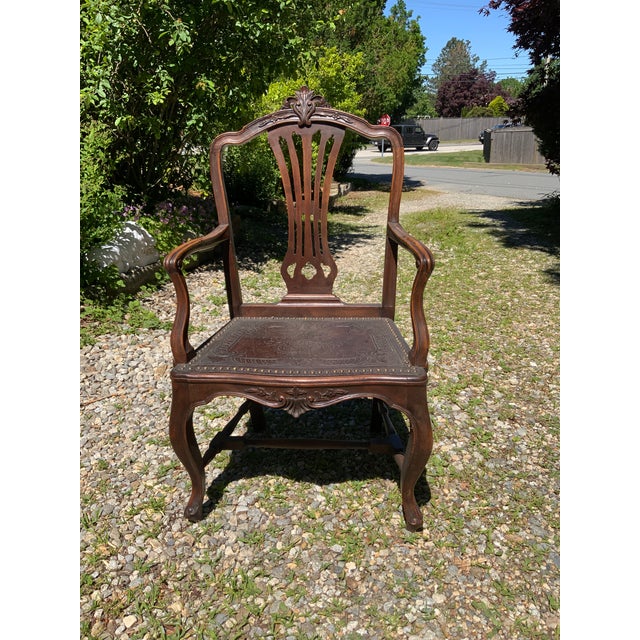 Mid 19th Century Mid 19th Century Floral Carved Walnut Cabriole Legged Arm Chair For Sale - Image 5 of 10
