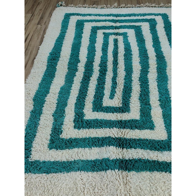 Contemporary Teal Green Wool Moroccan Beni Ourain Rug For Sale - Image 9 of 17
