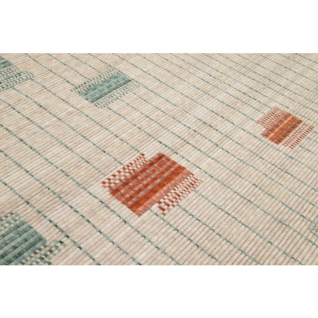 Modern Hand Loom Beige Wool Rug With Geometric Design For Sale - Image 11 of 11
