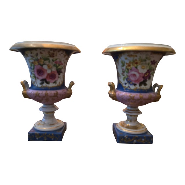 Antique Sevres Style Paris Pair of Porcelain Urns For Sale