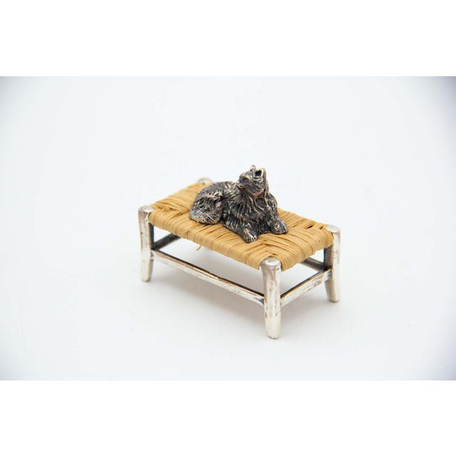 Miniature Silver Cat Lying on Table, in Very Good conditions. Designed 1980 to 1989 This piece has an attribution mark, I...