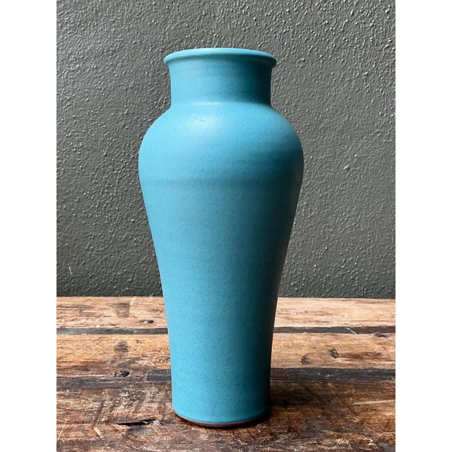 Late 20th Century Vintage Studio Pottery Blue Vase For Sale - Image 5 of 14