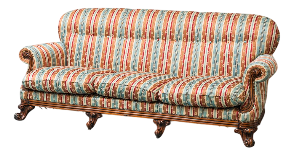 Vintage Three-Seater Sofa in Multi-Colored Striped Fabric, 1950s