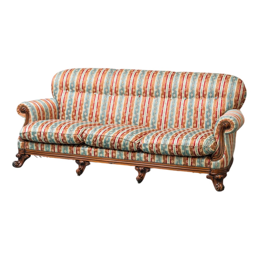 椅子 vintage sofa stripe Vintage Three-Seater Sofa in Multi-Colored Striped Fabric, 1950s