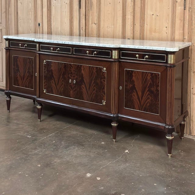 Antique Directoire Style French Mahogany Buffet With Carrara Marble Top For Sale - Image 4 of 18