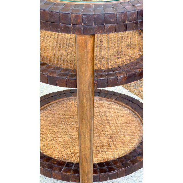 Maitland - Smith Rustic British Colonial Rattan Style 3 Tiered Round Side Table Attrib. To Maitland-Smith For Sale - Image 4 of 9