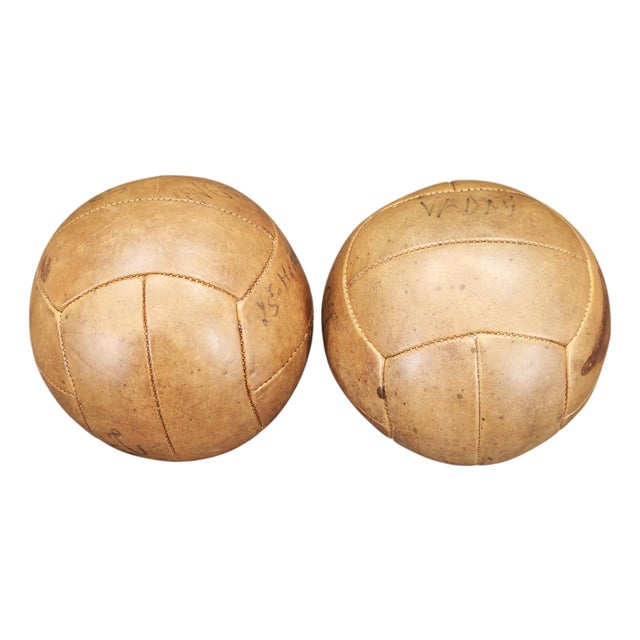 Vintage Leather Medicine Balls, Czechoslovakia 1950s, Set of 2 For Sale