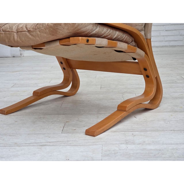 Norwegian Model Kengu Armchair in Beige Furniture Leather from Rybo Rykken & Co, 1970s For Sale - Image 9 of 16