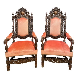 Antique Pair of Carved French Baroque Armchairs For Sale