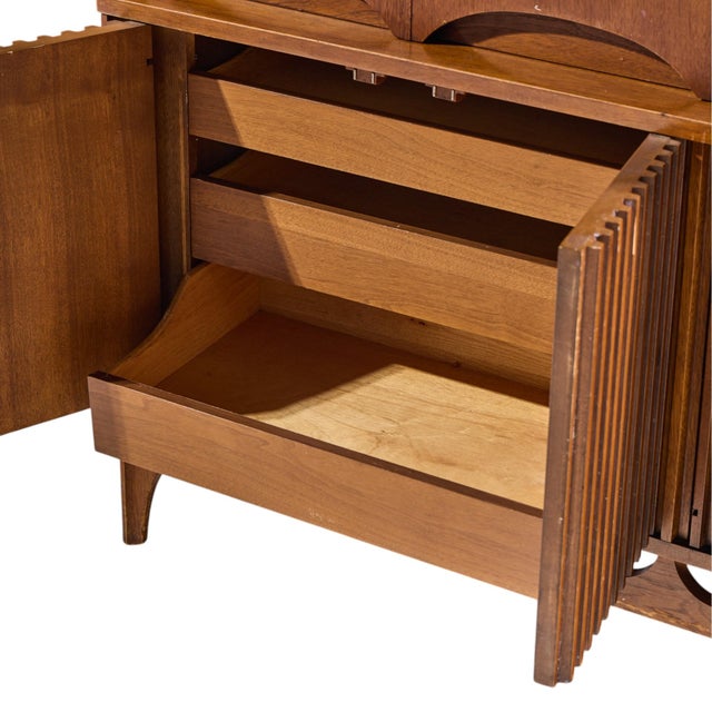 Wood Broyhill Brasilia Mid Century Walnut Room Divider For Sale - Image 7 of 17