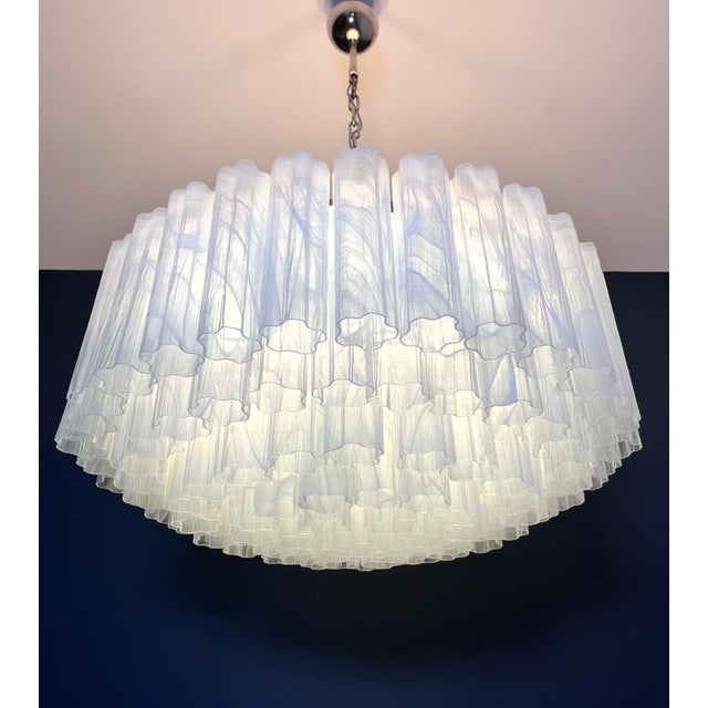 Large Murano Glass Chandelier in White Alabaster Glass Tube, 1990s For Sale - Image 4 of 18