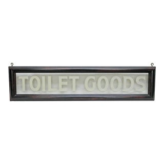 Vintage Etched Glass "Toilet Goods" Sign For Sale