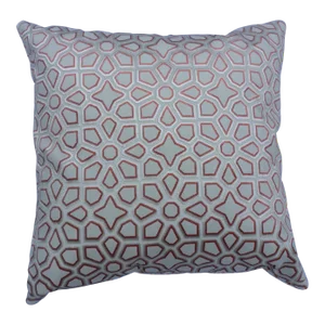 Light Beige, Geometric Shapes Outlined in Orange Cut Velvet Pillow Cover