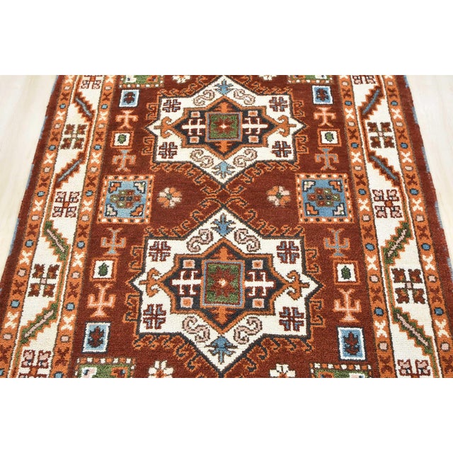 2020s Kazak Rug 4'1'' X 5'11'' Red Wool Tribal Geometric Hand-Knotted Oriental Carpet For Sale - Image 5 of 12