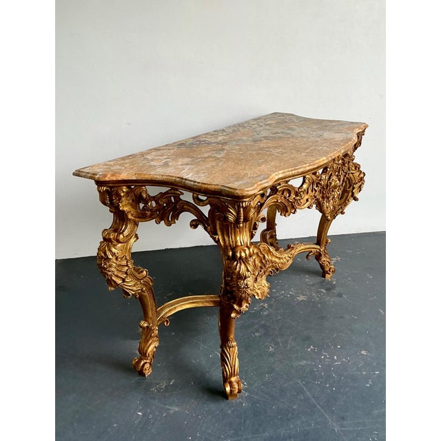 Gold Antique Rococo Giltwood Console With Marble Top For Sale - Image 8 of 18