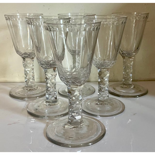 English Antique 19th Century English George III Anglo Irish Facet Cut Crystal Sherry Wine Glasses - Set of 6 For Sale - Image 3 of 18