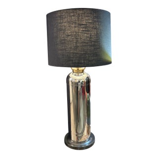 Chrome Repurposed Fire Extinguisher Lamp With Custom Black Shade For Sale