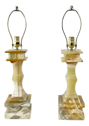 Pair of Mid 20th Century Baluster Form Onyx Lamps