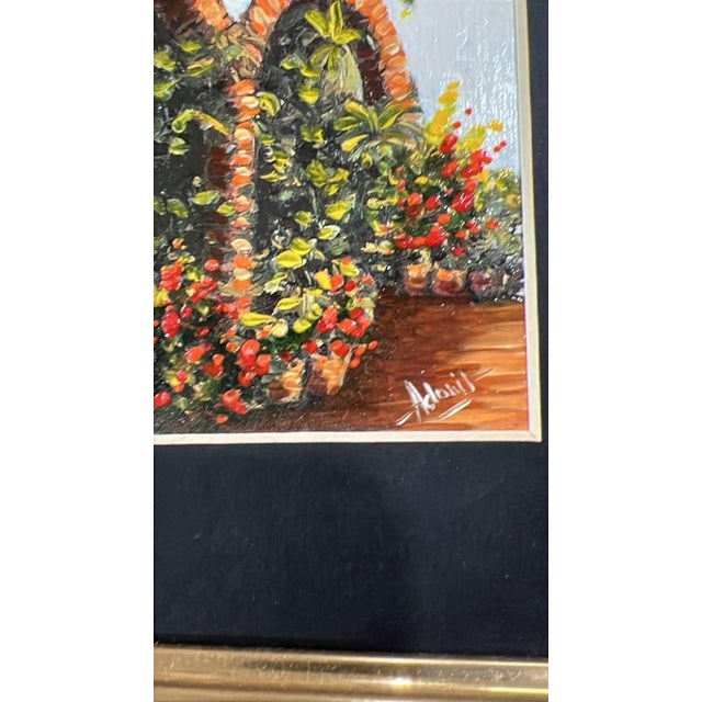 Mediterranean Signed Framed Miniature Architectural Oil Paintings - Set of 2 For Sale - Image 3 of 4