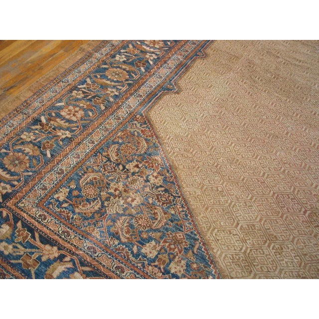 Textile Elegant Tan and Blue Color With Unique Medallion Design Antique Serab Rug For Sale - Image 7 of 12