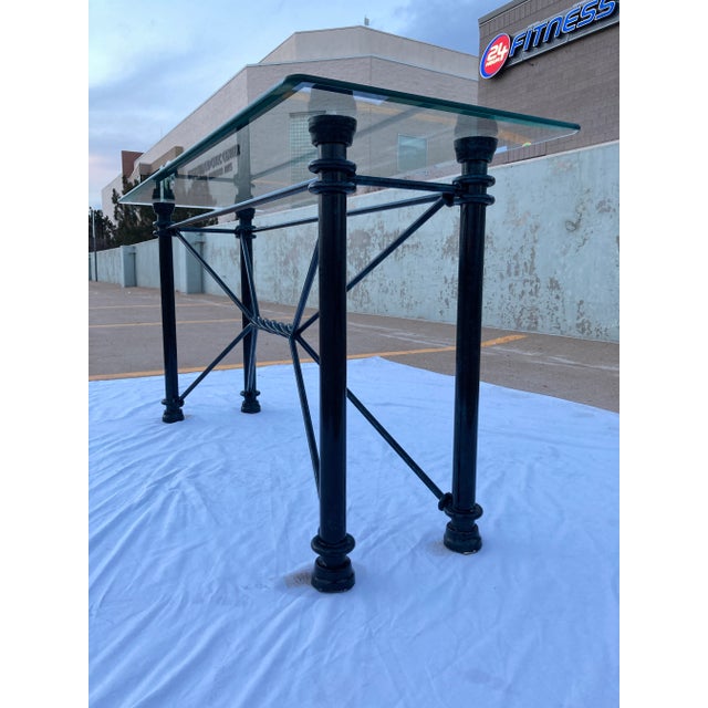 Mid-Century Modern Rectangular Wrought Iron & Glass Console Sofa Table For Sale - Image 10 of 13