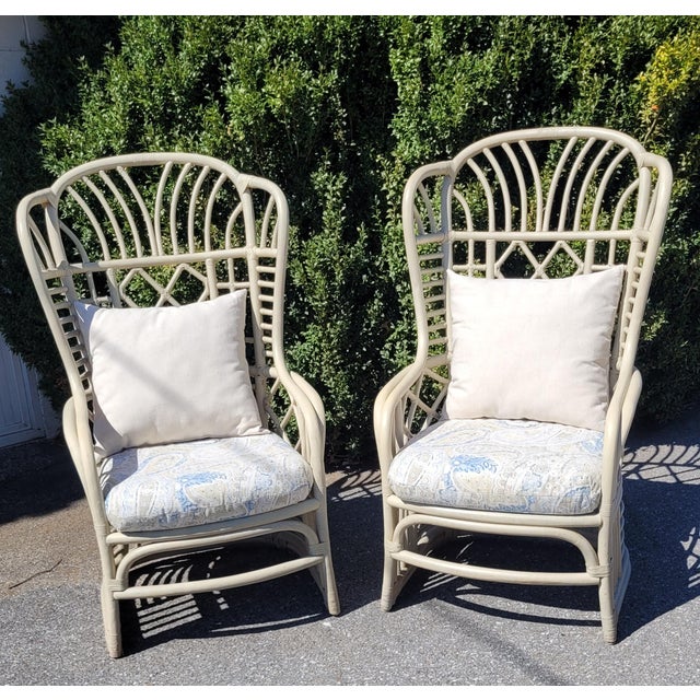 1970s Pair of Attributed Ficks Reed Rattan Wingback Chairs For Sale - Image 6 of 12