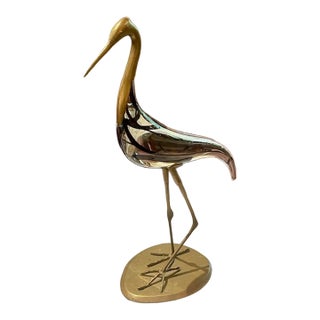 Vintage 1970’s Murano Glass and Bronze Crane For Sale