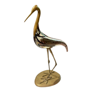 Vintage 1970’s Murano Glass and Bronze Crane