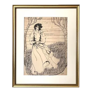Vintage Art Deco Era Fashion Design Pen and Ink Circa 1930s Signed Bette