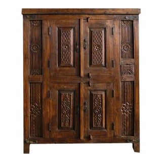 1920s Antique Marwah Carved Rustic Cabinet, 62x51 For Sale