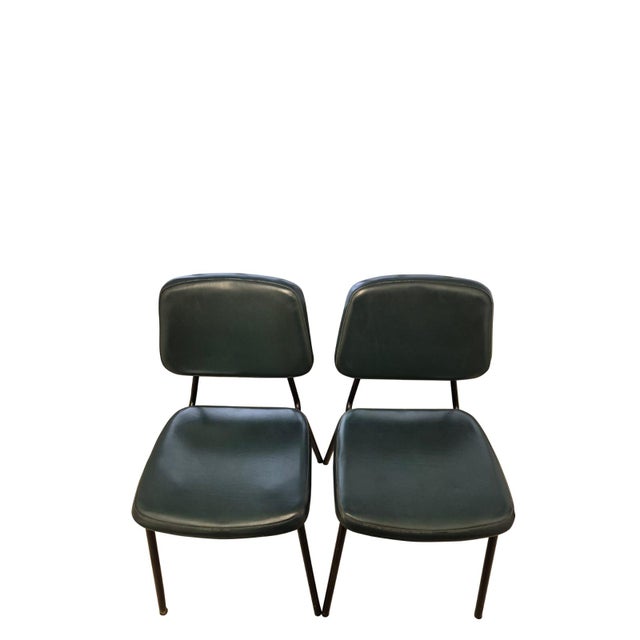 Italian Industrial Chairs in Metal and Green Vinyl, 1950s, Set of 2 For Sale - Image 11 of 14