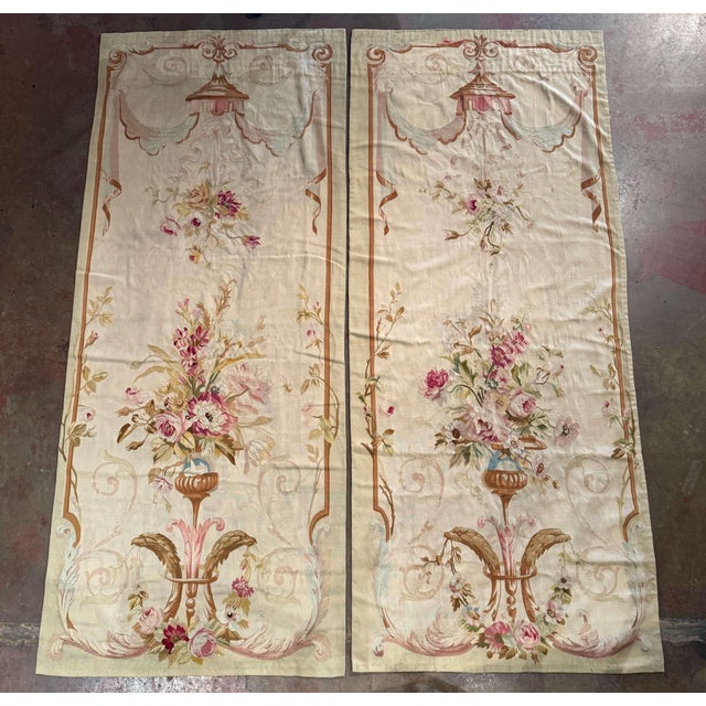Mid 19th Century Pair of Mid 19th Century French Handwoven Floral Aubusson Wall Hanging Portieres For Sale - Image 5 of 12