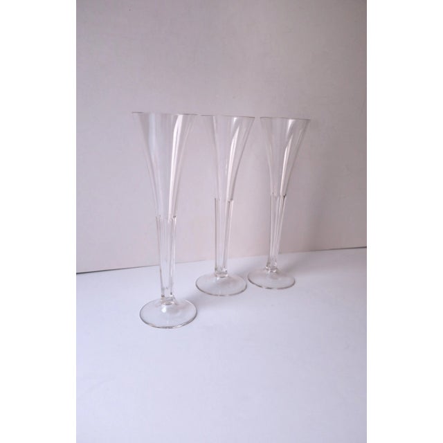 Glass Crystal Champagne Flutes Glasses, in the Style of Val St Lambert, Set of 3 For Sale - Image 7 of 8