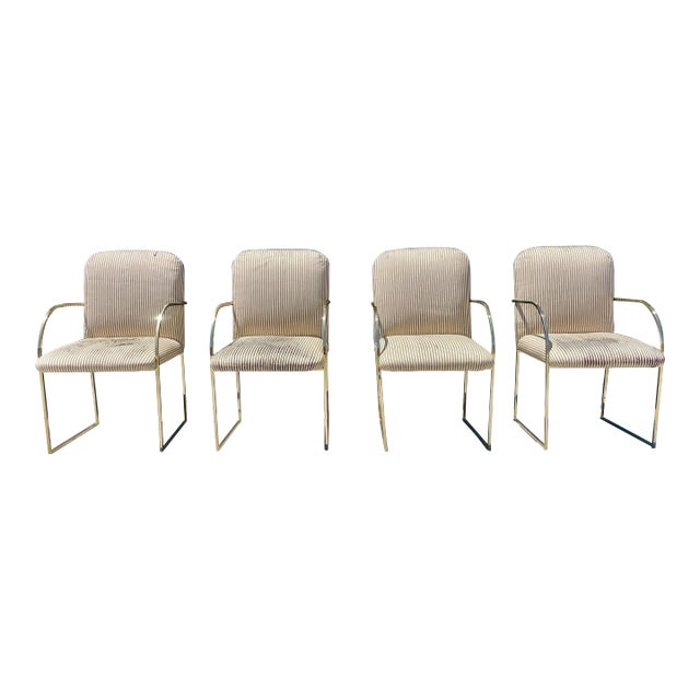 1980s Mid-Century Brass Dining Chairs by Design Institute of America- Set of 4 For Sale